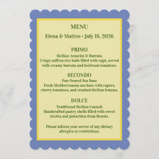 Carte de Menu de Mariage Carreaux Siciliens & Citr