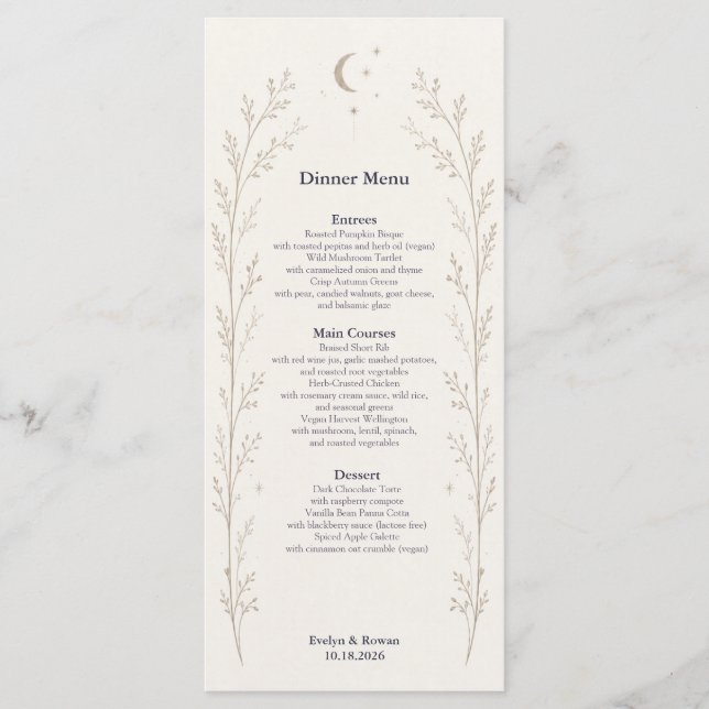 Carte de Menu de Mariage Céleste (Devant)