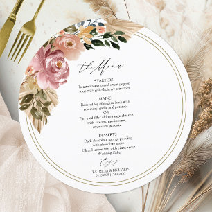 Carte de menu de mariage chic bohème floral rond