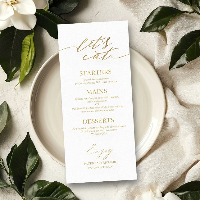 Carte de menu de mariage chic pour assiette 'Mange (Créateur téléchargé)