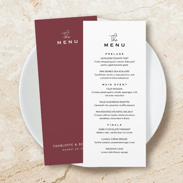 Carte de menu de mariage classique chic minimalist (Créateur téléchargé)