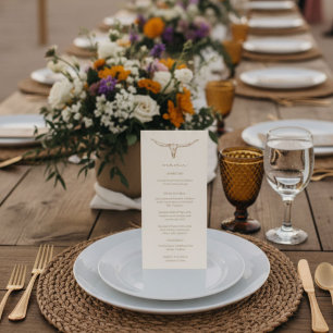 Carte de menu de mariage crâne de vache Boho déser