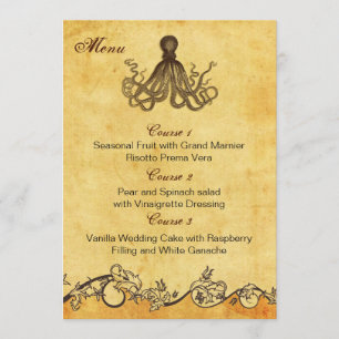 carte de menu de mariage de la plage de poulpe rus