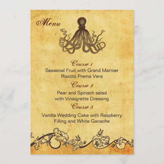 carte de menu de mariage de la plage de poulpe rus (Devant)
