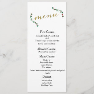 Carte de menu de mariage élégant de vacances de No