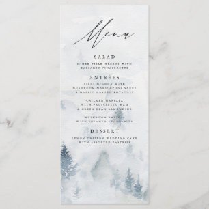 Carte de Menu de Mariage Élégant en Forêt d'Hiver
