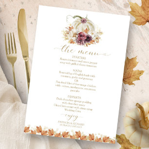 Carte de menu de mariage élégante automne blanche
