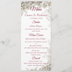 Carte de menu de mariage élégante burgundy à motif