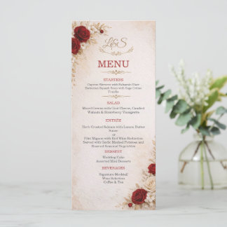 Carte de Menu de Mariage Élégante Fleurie Ivoire e