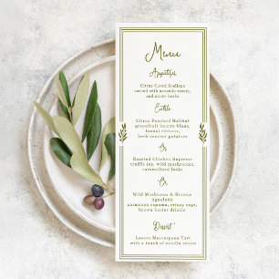 Carte de menu de mariage élégante vert olive tosca
