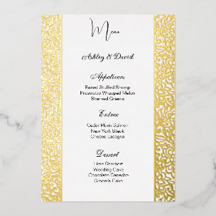 Carte de menu de mariage en feuille d'aluminium