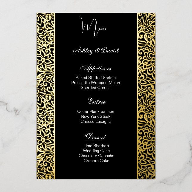 Carte de menu de mariage en feuille d'aluminium (Recto)