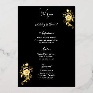 Carte de menu de mariage en feuille de rose