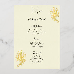 Carte de menu de mariage en feuille de rose