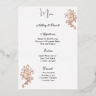 Carte de menu de mariage en feuille de rose