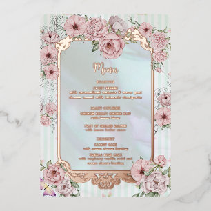 Carte de menu de mariage en feuille d'or Péonie Aq