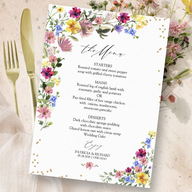 Carte de Menu de Mariage Fleur des Champs Bohème É (Créateur téléchargé)