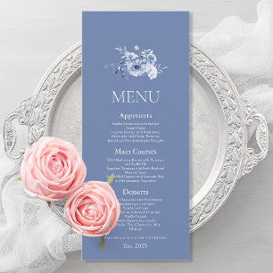 Carte de Menu de Mariage Fleurie Bleu Poussiéreux