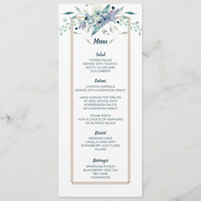 Carte de menu de mariage floral aquarelle été doux (Devant)