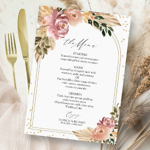Carte de Menu de Mariage Floral Bohème Élégant