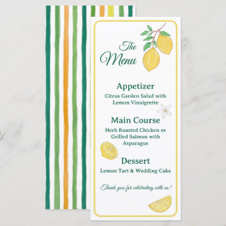 Carte de menu de mariage floral citron et lime chi