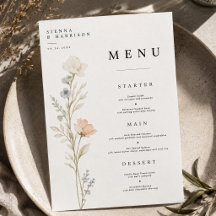 Carte de menu de mariage floral élégant