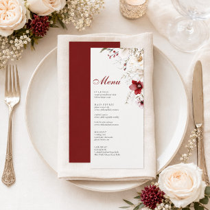 Carte de menu de mariage floral ivoire dos burgund