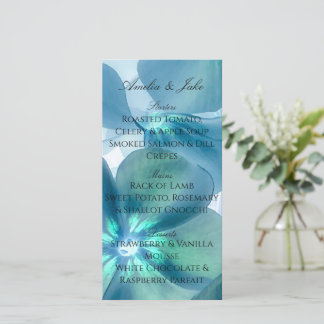 Carte de menu de mariage florale bleue moderne