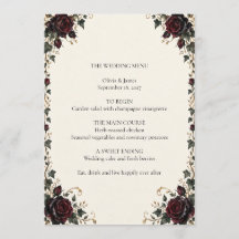 Carte de menu de mariage florale gothique Midnight