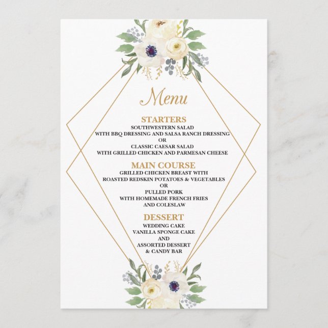 Carte de menu de mariage géométrique floral modern (Devant)