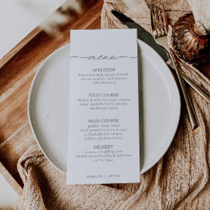 Carte de menu de mariage gris chic calligraphie él