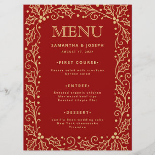 Carte de menu de mariage Luxe Rouge et Or Antique