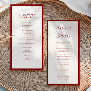 Carte de menu de mariage moderne rouge et note de