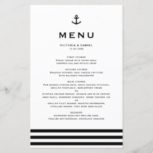 Carte de menu de mariage nautique moderne à ancre