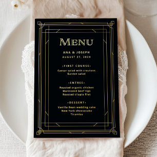Carte de menu de mariage noir et or Modern Deco