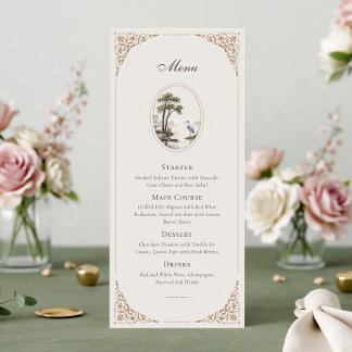 Carte de Menu de Mariage Ovale au Héron Français R