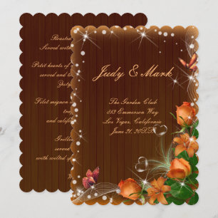 Carte de Menu de Mariage Papillon Roses Bois Sombr