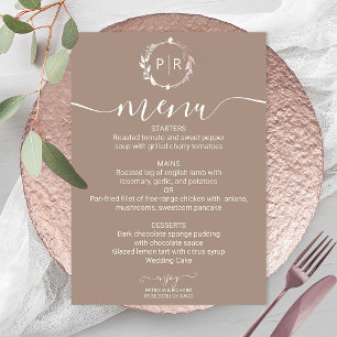 Carte de Menu de Mariage Photo Monogramme Grullo