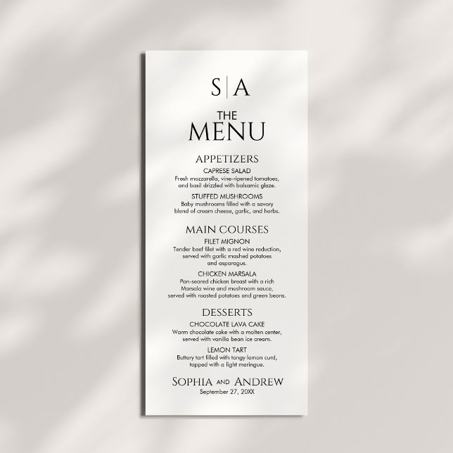 Carte de Menu de Mariage pour Décoration de Table  (Créateur téléchargé)