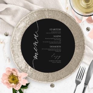 Carte de menu de mariage ronde à écriture fantaisi