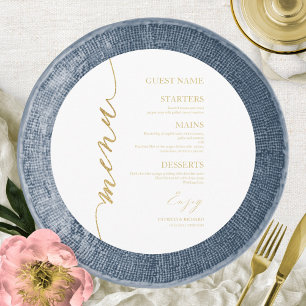 Carte de menu de mariage ronde à script élégant po