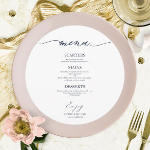 Carte de menu de mariage ronde Chic Script pour as