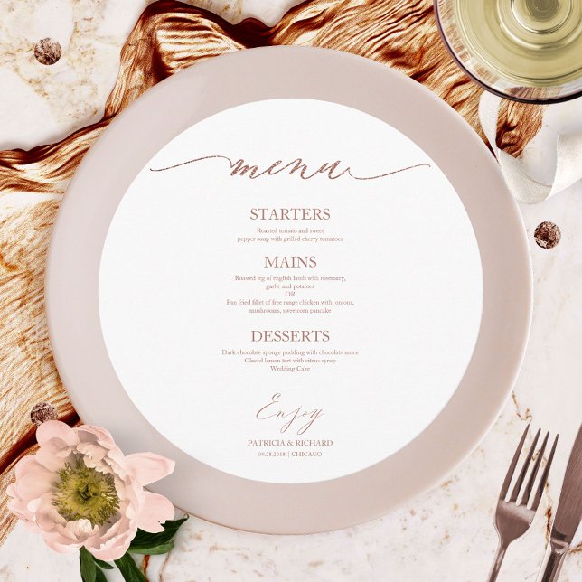 Carte de menu de mariage ronde Chic Script pour as (Créateur téléchargé)