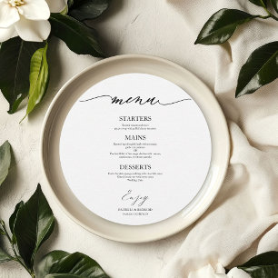 Carte de menu de mariage ronde Chic Script pour as