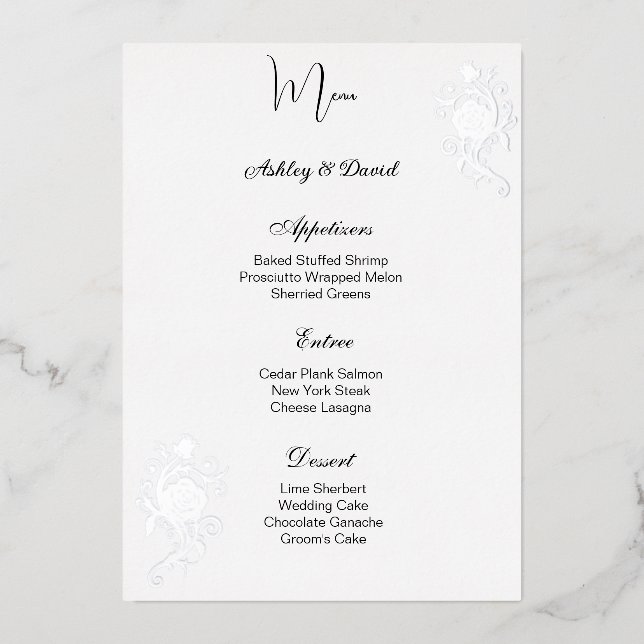 Carte de menu de mariage Rose Foil (Recto)