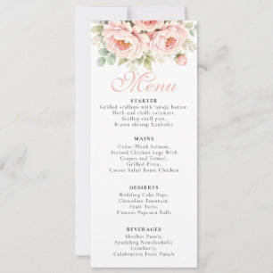 Carte de Menu de Mariage Rose Pivoine