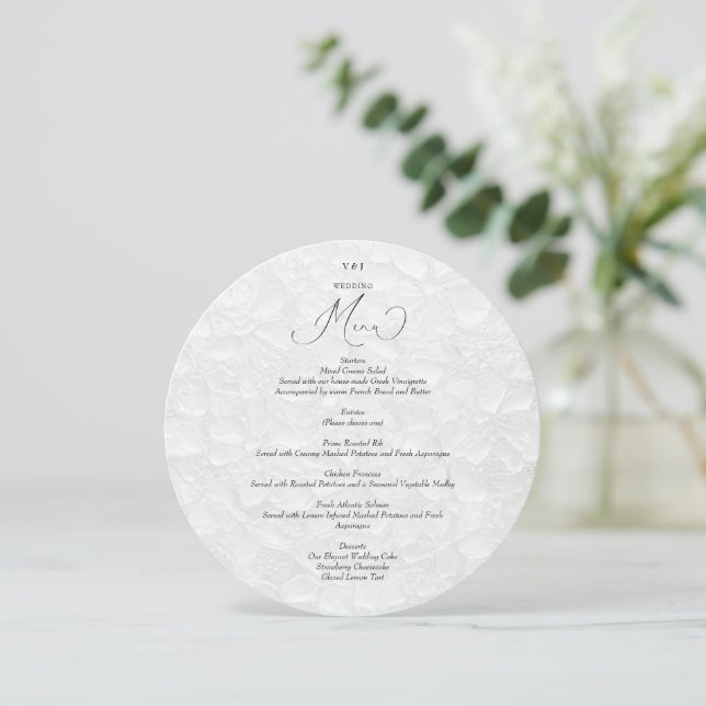 Carte de menu de mariage simple blanc (Debout devant)