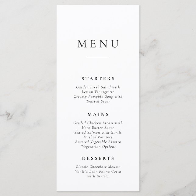 Carte de menu de mariage simple classique (Devant)