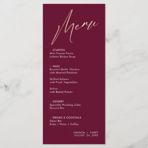 Carte de menu de mariage simple et moderne vin et 