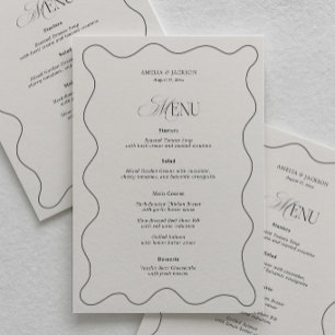 Carte de Menu de Mariage Simple Ondulée Noir et Iv